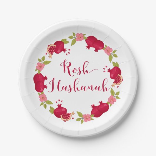 Rosh Hashanah New Year Pomegranate Flower Wreath Papieren Bordje (Voorkant)