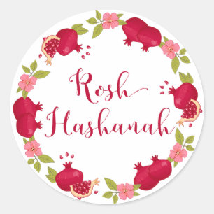 Rosh Hashanah New Year Pomegranate Flower Wreath Ronde Sticker