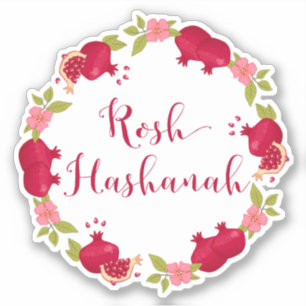 Rosh Hashanah New Year Pomegranate Flower Wreath Sticker