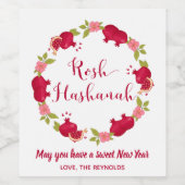 Rosh Hashanah New Year Pomegranate Flower Wreath Wijn Etiket (Enkel label)
