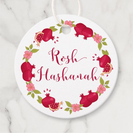 Rosh Hashanah Nieuwjaar Pomegranate Flower Gift La Bedankjes Labels (Voorkant)