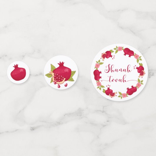 Rosh Hashanah Nieuwjaar Pomegranate Flower Wreate  Confetti (Voorkanten)