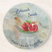 Rosh Hashanah Pomegranates Shofar Zandsteen Onderzetter (Voorkant)