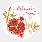 Rosh Hashanah Red Gold Pomegranate Waterverf Ronde Sticker (Voorkant)