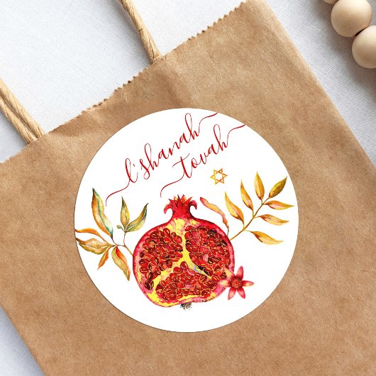Rosh Hashanah Red Gold Pomegranate Waterverf Ronde Sticker
