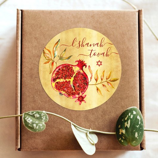 Rosh Hashanah Red Pomegranate Waterverf over goud Ronde Sticker