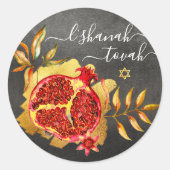 Rosh Hashanah Red Waterverf Pomegranate Gold Grey Ronde Sticker (Voorkant)
