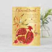 Rosh Hashanah Red Waterverf Pomegranate op Gold Feestdagenkaart (Staand voorkant)