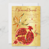 Rosh Hashanah Rode Aquarel Granaatappel op Goud Feestdagenkaart (Voorkant)