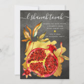 Rosh Hashanah Rood Aquarel Granaatappel Goud Grijs Feestdagenkaart (Voorkant)