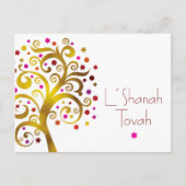 Rosh Hashanah Rood Goud Folie Boom van het Leven M Feestdagenkaart (Voorkant)