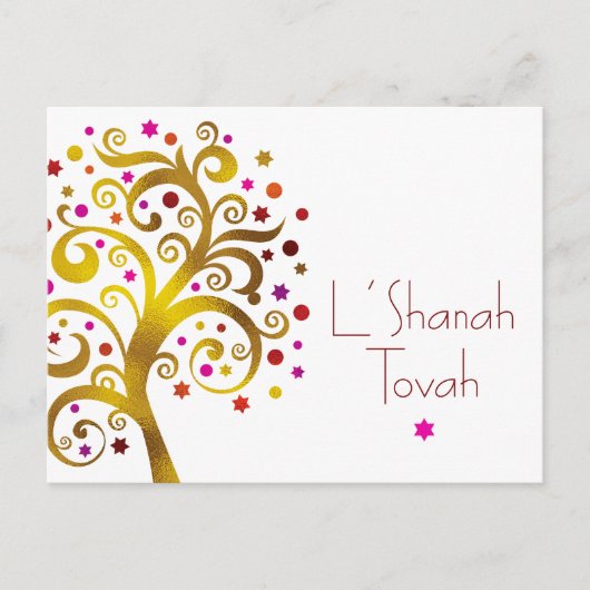 Rosh Hashanah Rood Goud Folie Boom van het Leven M Feestdagenkaart (Voorkant)