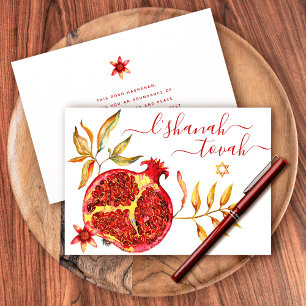 Rosh Hashanah Rood Goud Granaatappel Aquarel Kaart