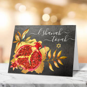 Rosh Hashanah rood goud granaatappel Waterverf gri Kaart