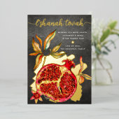 Rosh Hashanah Rood Waterverf Granenblad Echt Goud Folie Feestdagenkaart (Staand Voorkant)