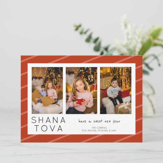Rosh Hashanah Shana Tova 3 Fotocollage Feestdagenkaart (Staand voorkant)