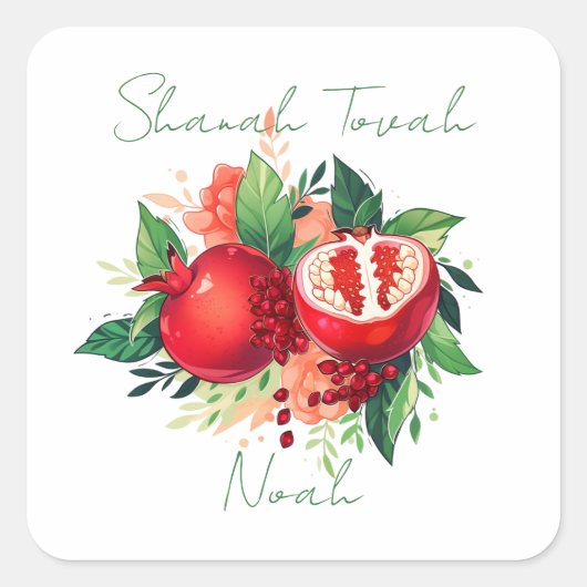 Rosh Hashanah Shanah Tovah Granaatappel Vierkante Sticker (Voorkant)
