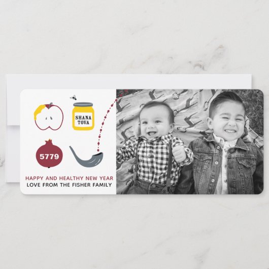 Rosh Hashanah Shofar Apple-fotokaarten - Rood Feestdagenkaart (Voorkant)