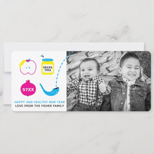 Rosh Hashanah Shofar Apple Pomegranate-fotokaarten Feestdagenkaart (Voorkant)