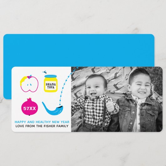 Rosh Hashanah Shofar Apple Pomegranate-fotokaarten Feestdagenkaart (Voorkant / Achterkant)