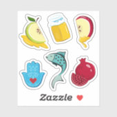 Rosh Hashanah speelse traditionele symbolen vinyl Sticker (Vel)