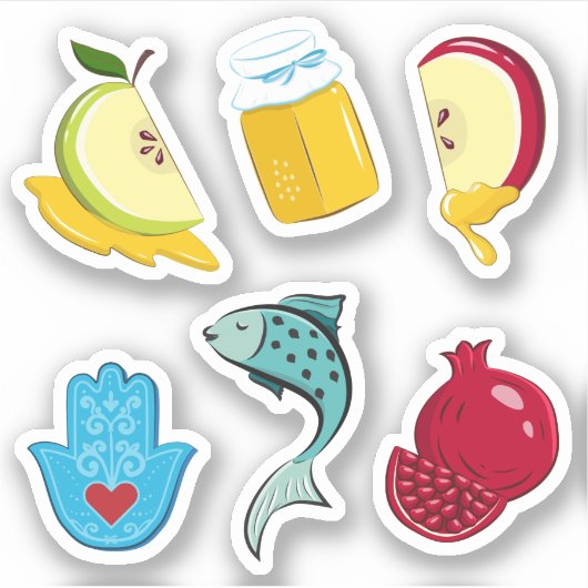 Rosh Hashanah speelse traditionele symbolen vinyl Sticker (Voorkant)