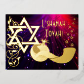 Rosh Hashanah Star Shofar Lights Real Gold Folie Uitnodiging Briefkaart (Voorkant)