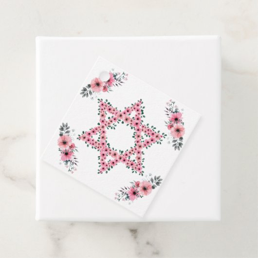 Rosh Hashanah Star van David Pink Flower White Bedankjes Labels (In situ)
