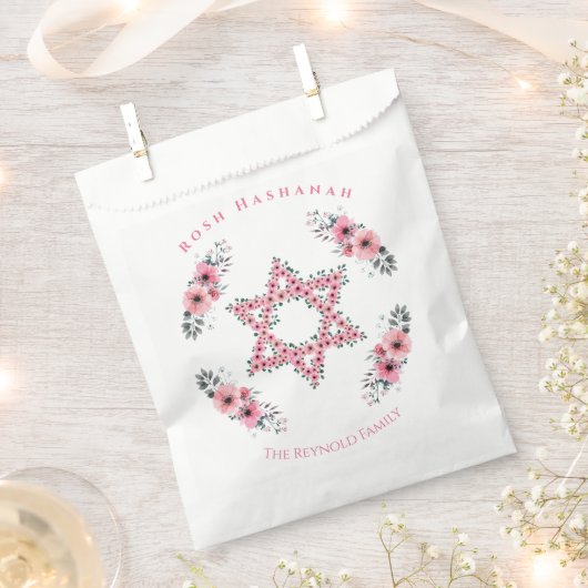 Rosh Hashanah Star van David Pink Flower White Bedankzakje (Geknipt)