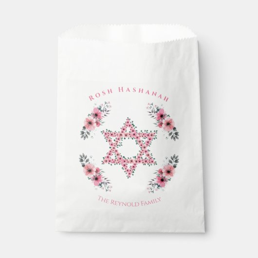 Rosh Hashanah Star van David Pink Flower White Bedankzakje (Voorkant)