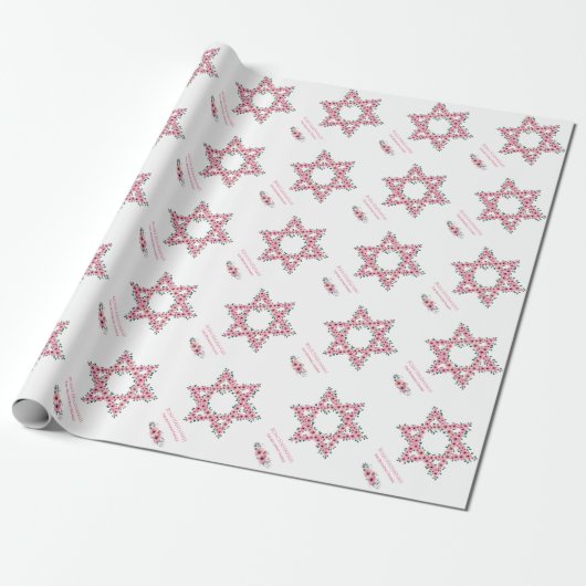 Rosh Hashanah Star van David Pink Flower White Cadeaupapier (Uitgerold)