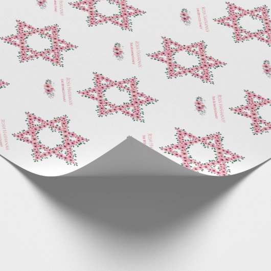 Rosh Hashanah Star van David Pink Flower White Cadeaupapier (Hoek)