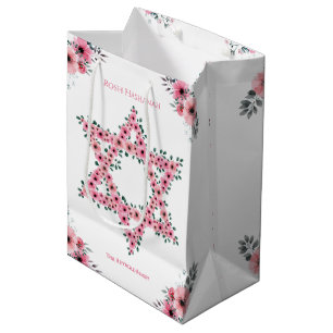 Rosh Hashanah Star van David Pink Flower White Medium Cadeauzakje