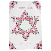 Rosh Hashanah Star van David Pink Flower White Medium Cadeauzakje (Voorkant)
