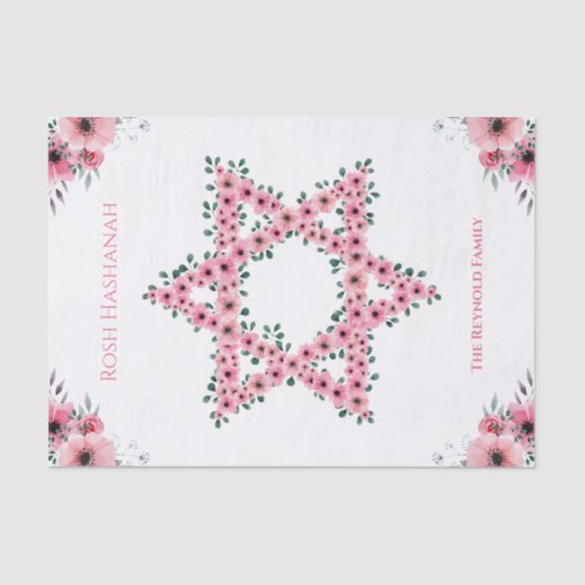 Rosh Hashanah Star van David Pink Flower White Tissuepapier (Voorkant)