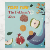 Rosh Hashanah symbolen Shana Tova Wijn Etiket (Enkel label)