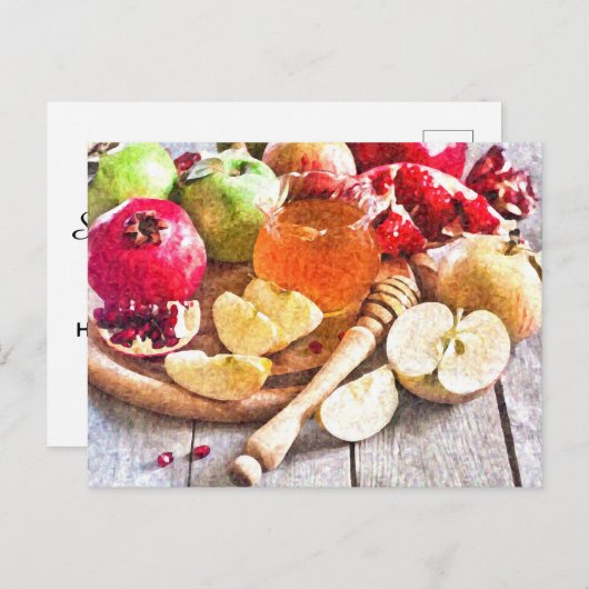 Rosh Hashanah Watercolor Apples and Honey Briefkaart (Voorkant / Achterkant)