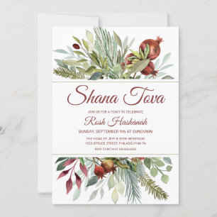 ROSH HASHANAH WATERVERF FOLIAGE DINER INVITE FEESTDAGENKAART