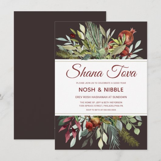 ROSH HASHANAH WATERVERF NOSH & NIBBLE INVITE FEESTDAGENKAART (Voorkant / Achterkant)