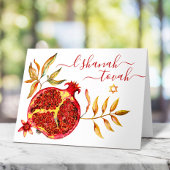 Rosh Hashanah Waterverf Red & Gold Pomegranate Kaart