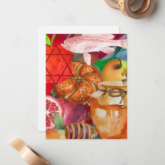 Rosh Hashanah wenskaarten Notitiekaartje (Voorkant / Achterkant in situ)