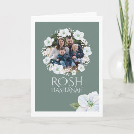 Rosh Hashanah White Apple Blossom Wreatfoto Kaart