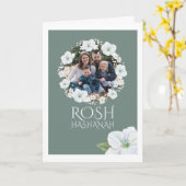 Rosh Hashanah White Apple Blossom Wreatfoto Kaart (Gele Bloem)