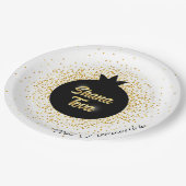 Rosh Hashanah Wit Zwart-Goud Sparkly Granaatappel Papieren Bordje (Gekanteld)