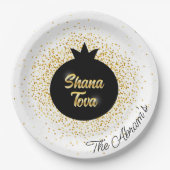 Rosh Hashanah Wit Zwart-Goud Sparkly Granaatappel Papieren Bordje (Voorkant)