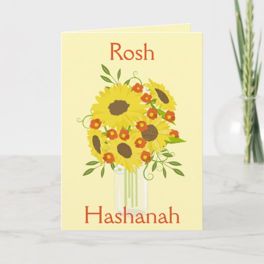 Rosh Hashanah Zoetheid Zonnebloemen in Vaas Feestdagen Kaart (Voorkant)
