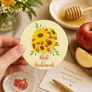 Rosh Hashanah Zonnebloemvaas Ronde Sticker