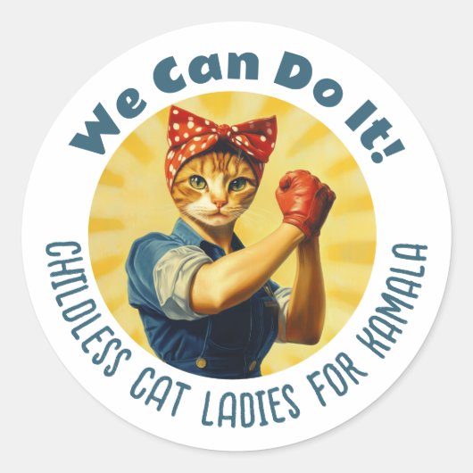 Rosie de Riveter Cat Dames voor Kamala Harris Ronde Sticker (Voorkant)