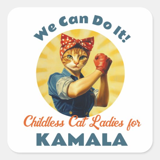 Rosie de Riveter Cat Dames voor Kamala Harris Vierkante Sticker (Voorkant)