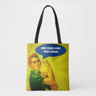 Rosie de Riveter die de Heilige Rosary vasthoudt Tote Bag